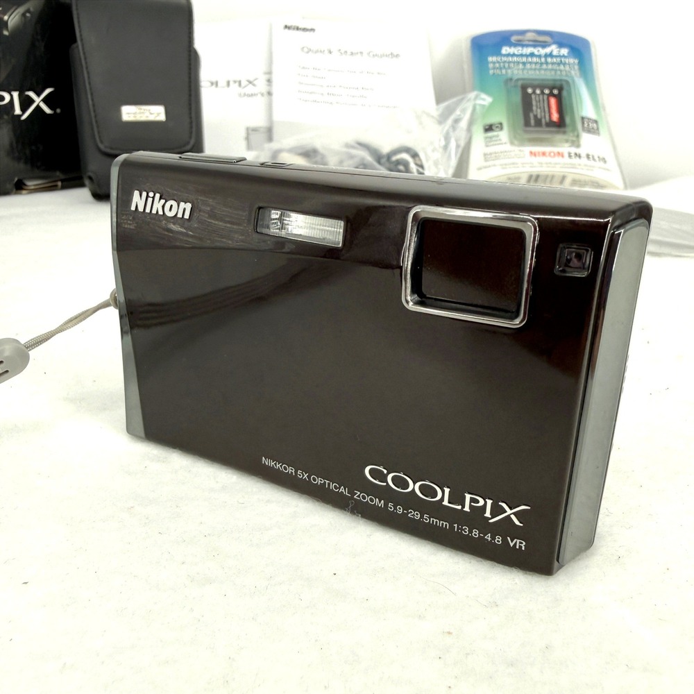 Nikon Coolpix S60 10.0MP Digital Camera 5x Zoom Espresso Black Bundle Boxed